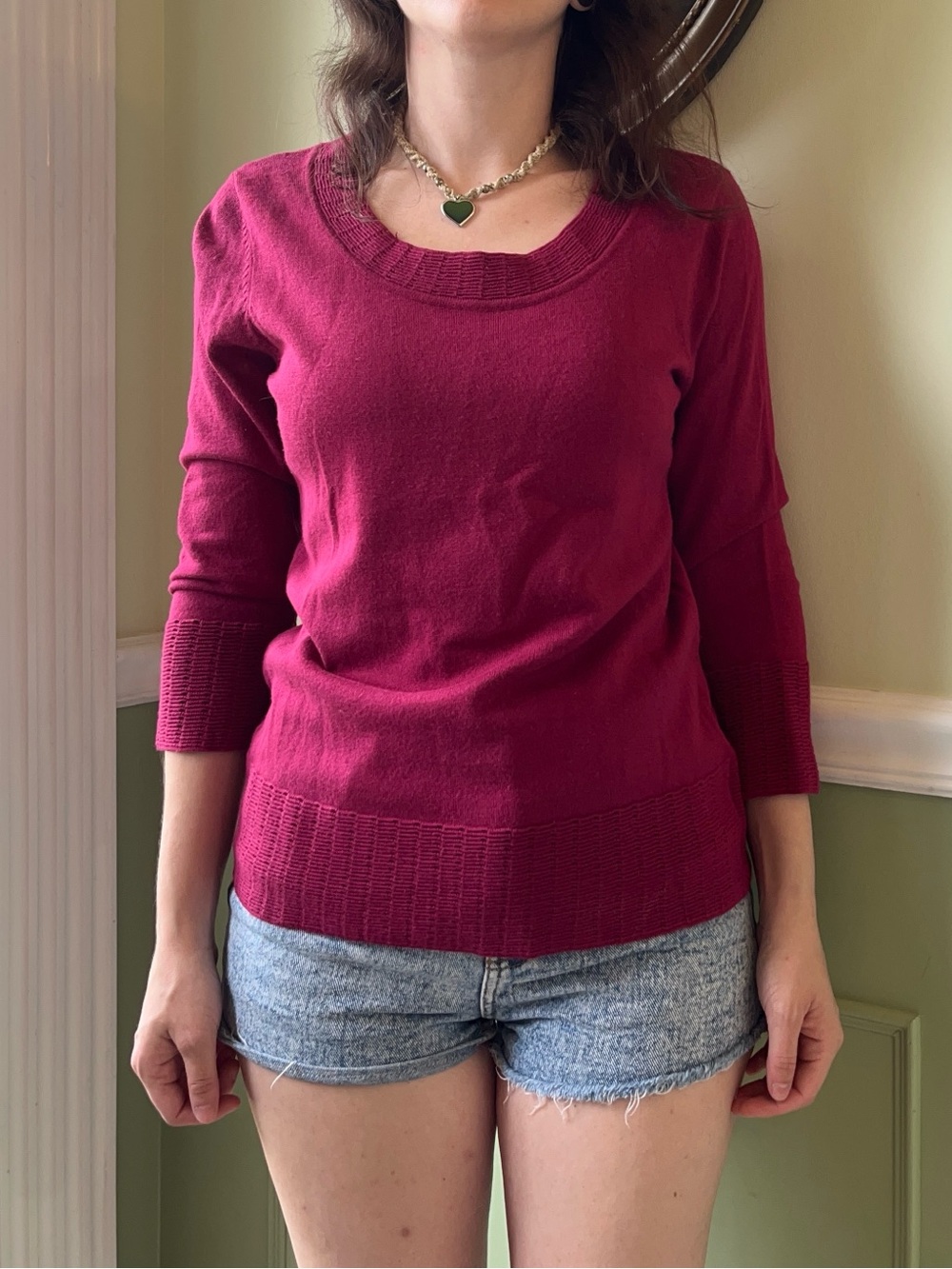 Y2K maroon red boatneck 3/4 sleeve sweater